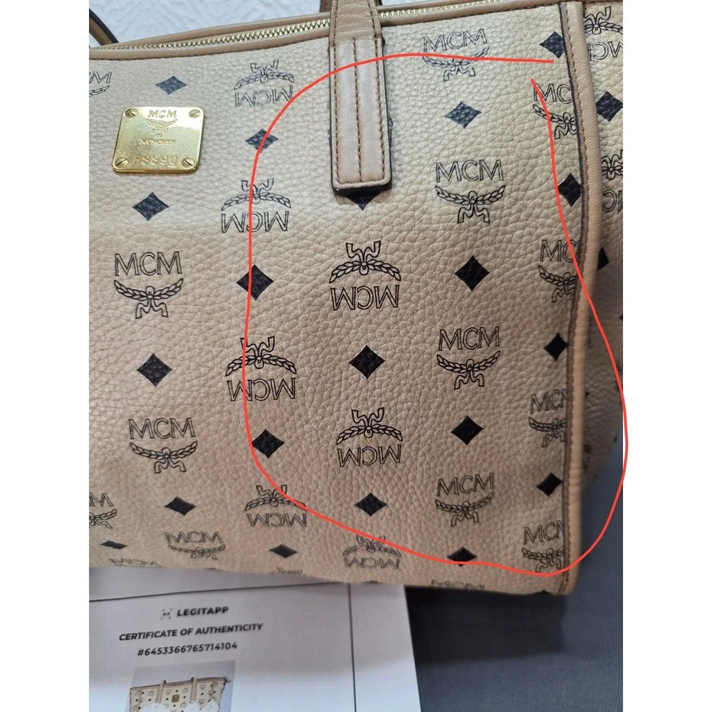 MCM Anya Top Zip Medium Shopper Women Medium Beige Good COA‎ Visetos Tote Bag